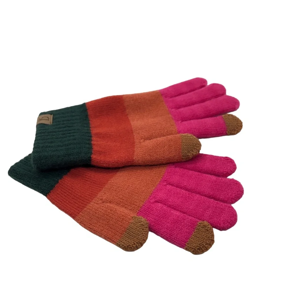 Do Everything In Love Color Block Fuchsia Stripe Pattern Gloves Winter Accessory